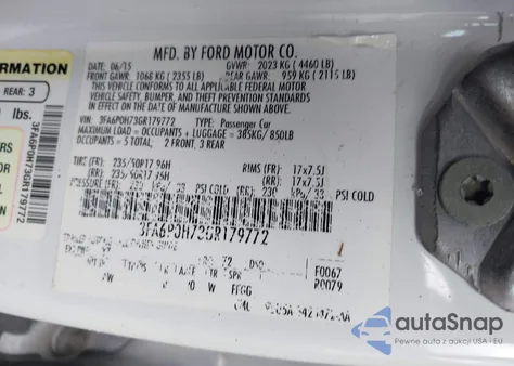 2016 Ford Fusion Se z USA, uszkodzony, nr VIN 3FA6P0H73GR179772